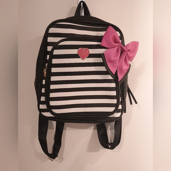 Betsey Johnson Handbags - Y2k Betsy Johnson Black & White Striped Backpack with Pink Bow